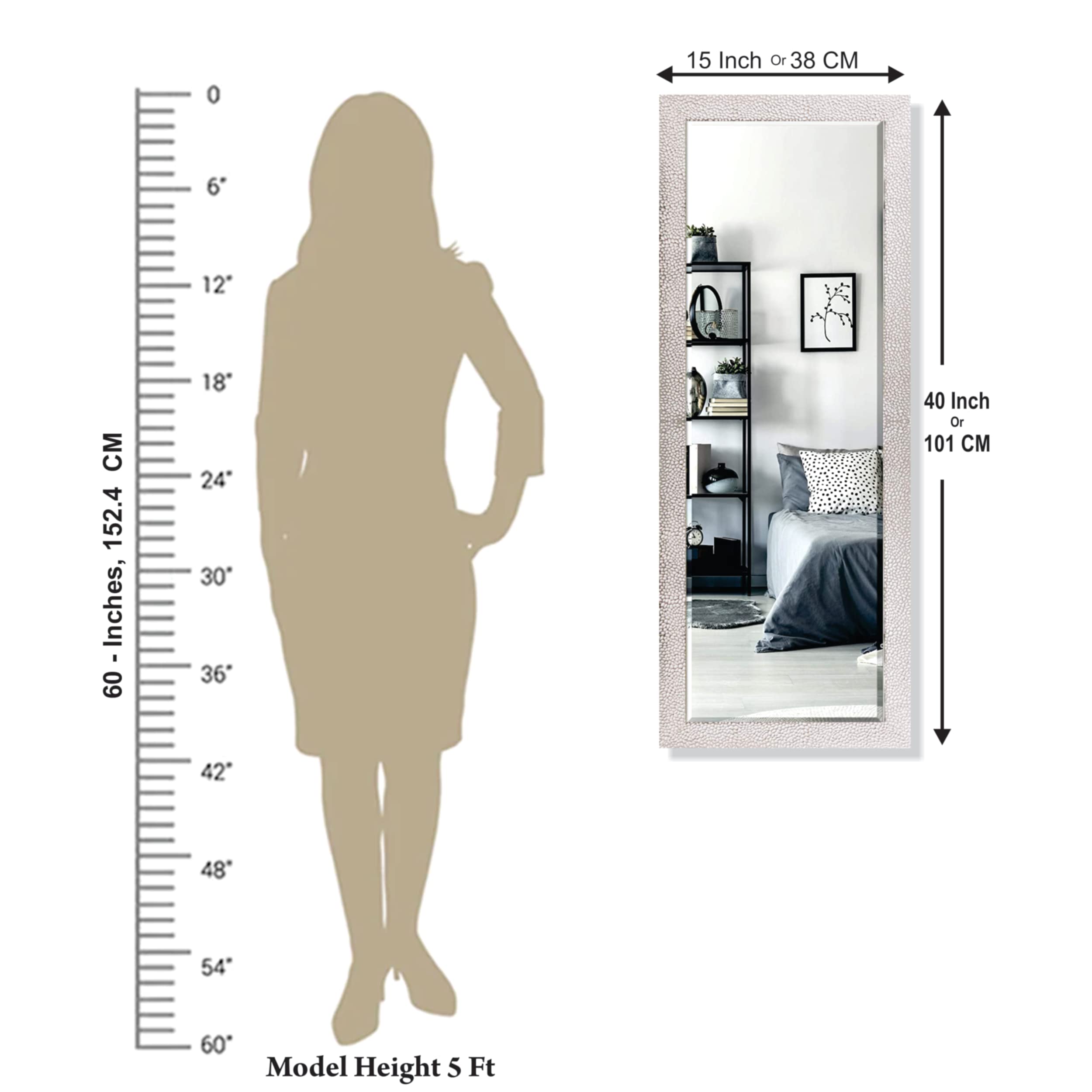 Elegant Long Rectangle Wall Mirror - 15x40 Inches -5