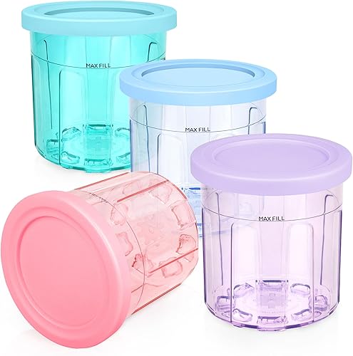 Contenedores de repuesto para pintas y tapas de helado, recipientes de 16 onzas compatibles con Ninja NC301 NC300 NC299AMZ Series Ice Maker  sin BPA