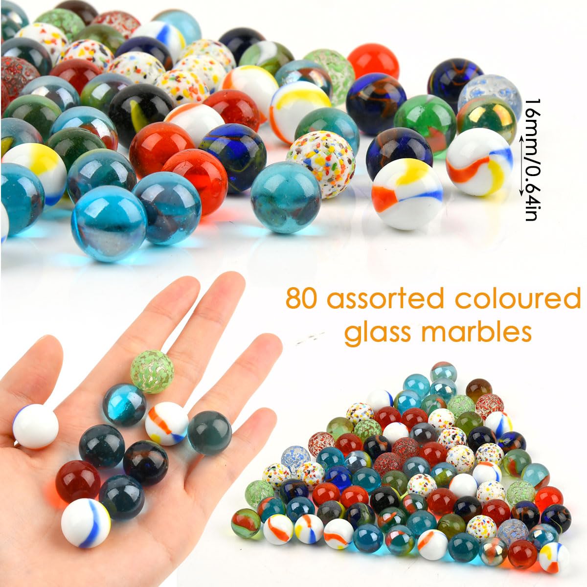 BOPHIS 80 Biglie di Vetro 16 mm, Balance Glass Marbles Colorate per Giochi e Decorazioni