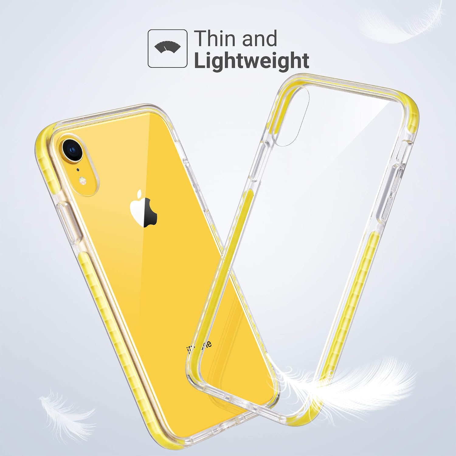 ULAK iPhone XR Case, Slim Fit Hybrid Hard Clear Back with Shock Absorption Bumper, Build in 4 Corners and Side Protection Anti-Scratch Protective Cases for iPhone XR 6.1 inch, Yellow