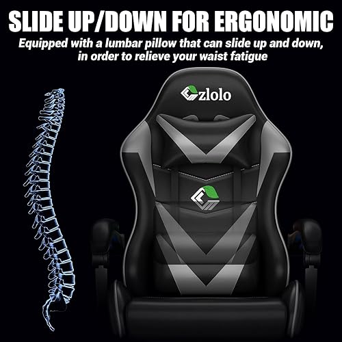 Miniatura 6 de Silla de juegos con reposapiés, estilo carreras, soporte lumbar, masajeador, silla de videojuegos con patas de metal, silla reclinable de respaldo