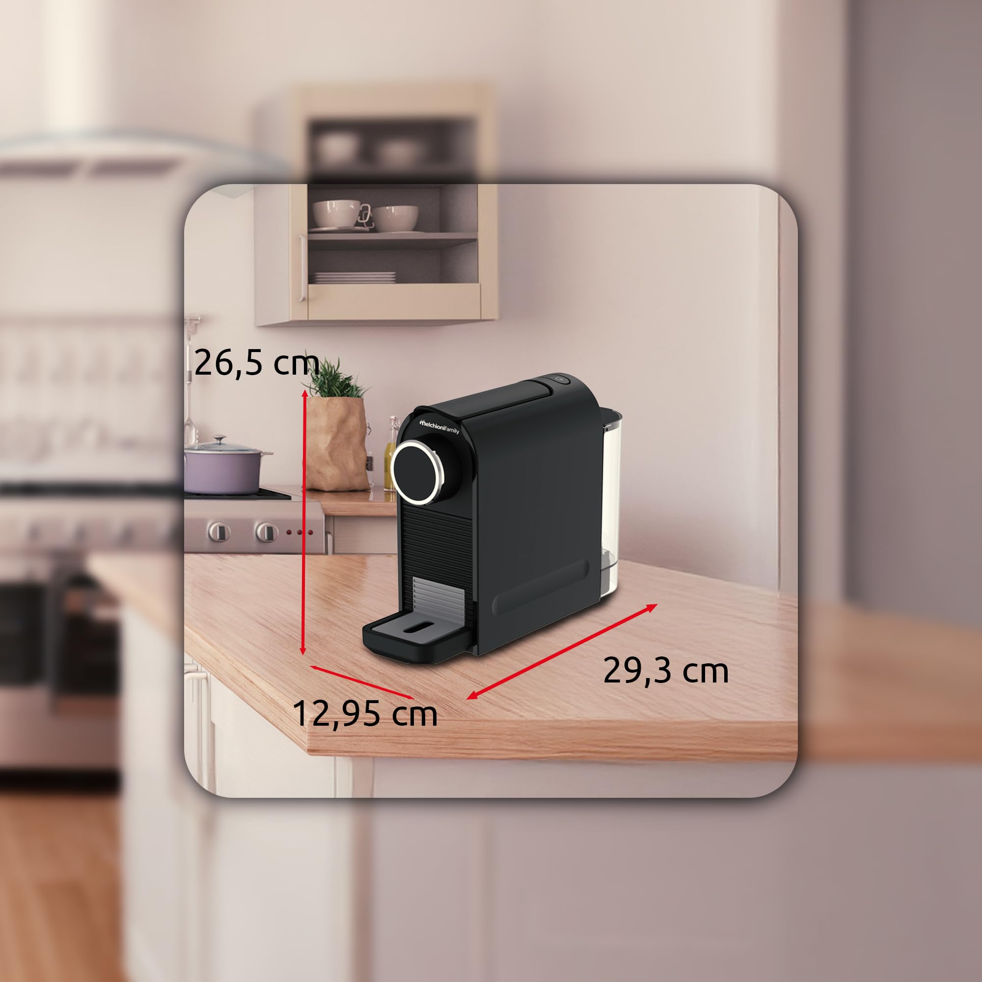 Melchioni Family | Macchina Caffè Amabile Compatibile Capsule Nespresso con Pompa 20 Bar, 2 Pulsanti Espresso Lungo e Corto, Serbatoio 0,5L, Design Compatto con Poggia Tazzina Regolabile, 1400W