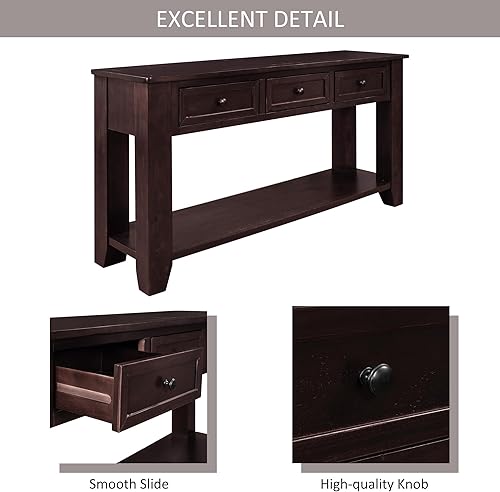 Miniatura 4 de KAMIDA Mesa consola con almacenamiento, moderna mesa de sofá con 3 cajones y 1 estante, mesa de pasillo de 55 pulgadas para sala de estar,