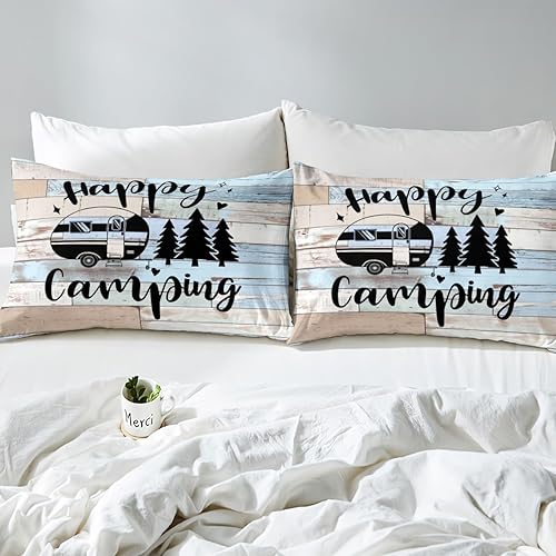 Vista 96 de Juego de sábanas para cámper tamaño matrimonial para niños y niñas, sábanas de madera para adolescentes de Happy Camping Farm, accesorios de Multi 04