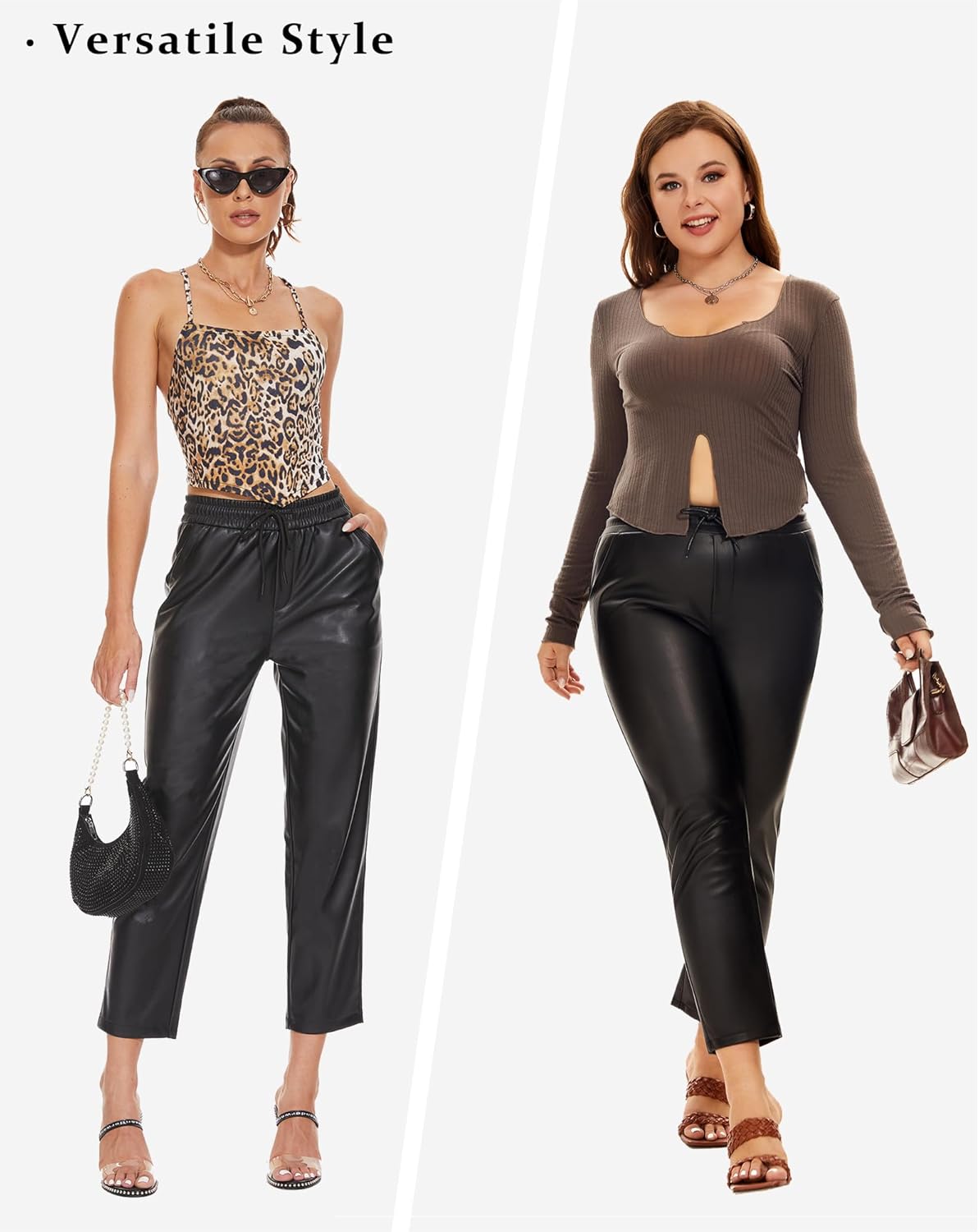 Ginasy Faux Leather Pants for Women High Waist Pleather Jogger Pants Straight Leg Trousers with Pockets - Image 5