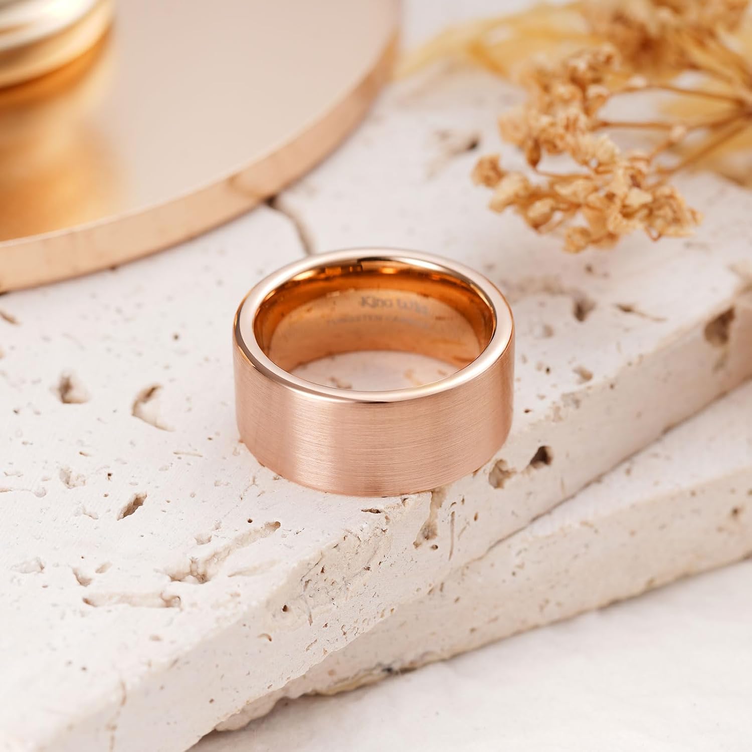 King Will Basic Gold/Rose Gold/Brown Plated Tungsten Wedding Band for Men/Women, 2mm/4mm/6mm/8mm/10mm/12mm Width Band Rings, Pipe Cut Matte Brushed Finish Cigar Band Ring Comfort Fit - Image 3