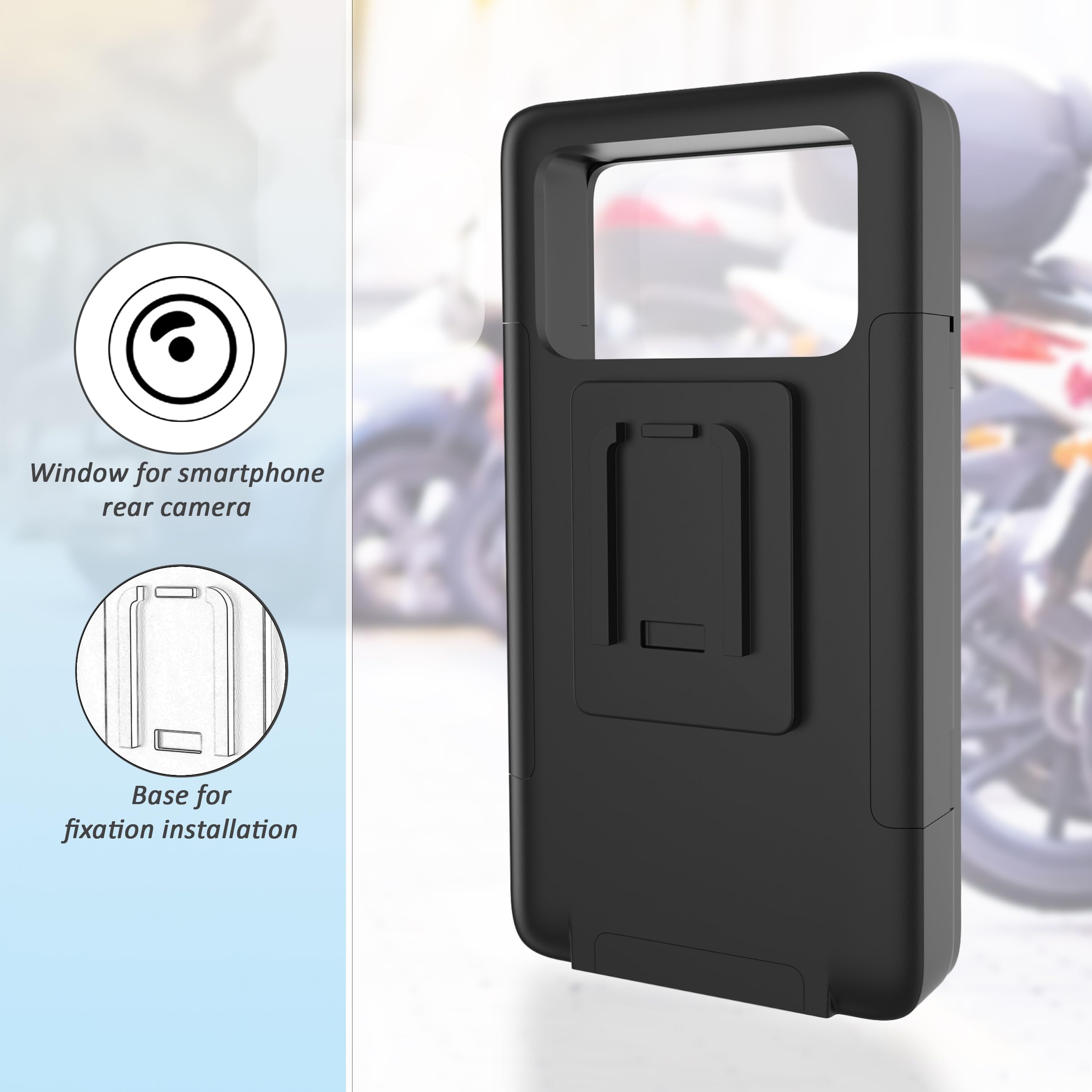 Ansolu Telefoonhouder voor motorfiets en fiets met waterdichte hoes voor het achterste raam en veilige bevestiging op het stuur, compatibel met mobiele telefoons tot 19,9 cm (7,5 inch), volledige