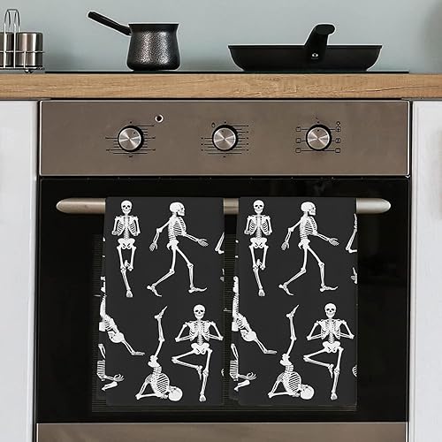 Miniatura 5 de Juego de 2 toallas de cocina de Halloween, divertidas, de esqueleto, de microfibra, absorbentes, lavables, para el baño, toallas de mano, para secar