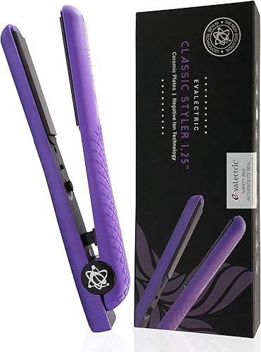 Evalectric Classic Styler - Plancha plana de cerámica de 1.25 pulgadas con placas flotantes, plancha de pelo de doble voltaje, tecnología de iones