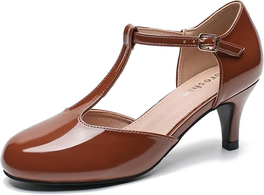 Womens T-Strap Mary Jane Pumps, Kitten Heel, Closed Toe, Vintage Style