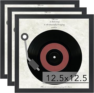 JCJMY Wood Vinyl Record Frame for the Wall, Display 12.5x12.5 Album Cover and 12x12 LP Vinyl Record with Cover, Album Frames, Sturdy 12.5x12.5 Frame Black, 3 Pack