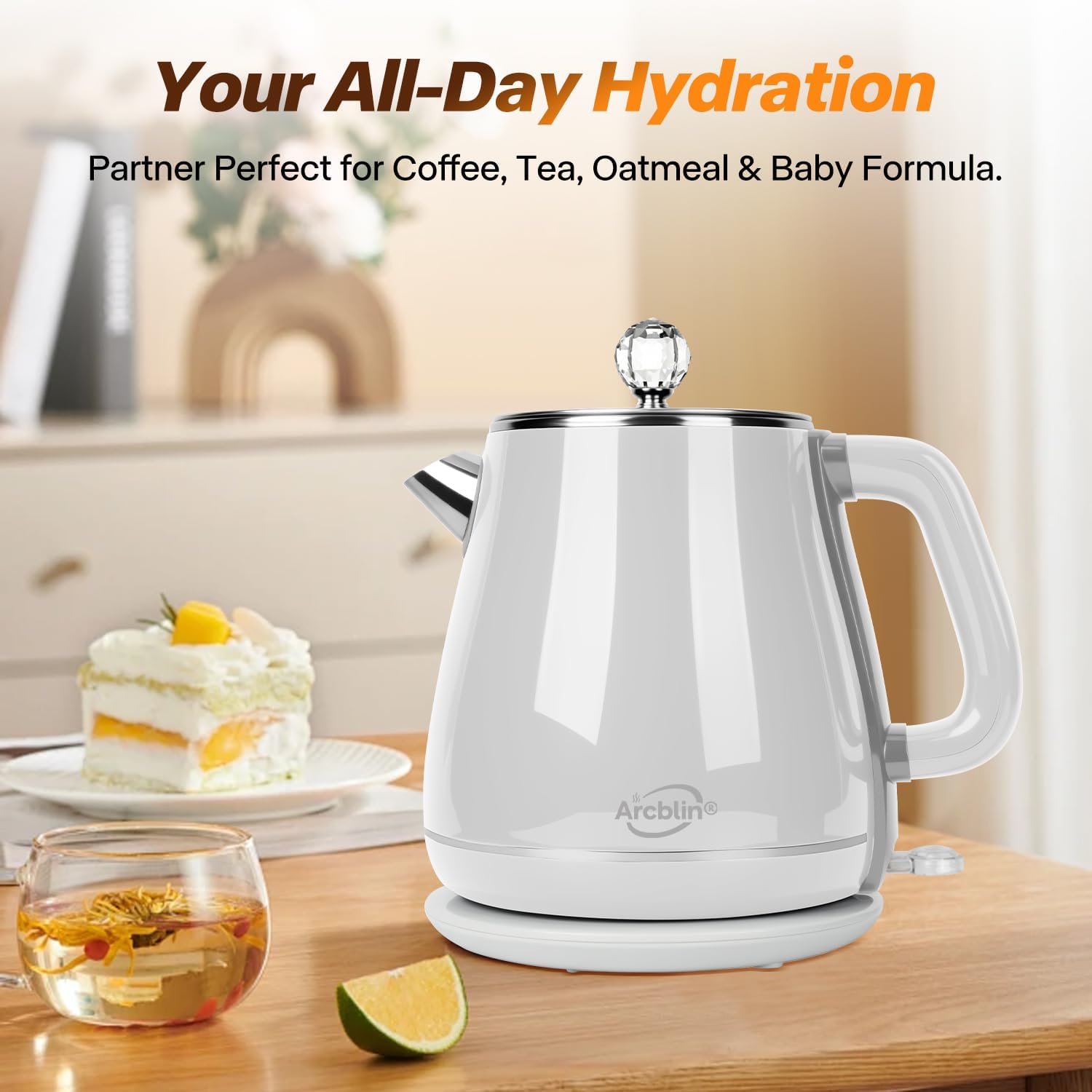 Retro Electric Kettle 1.8L, All Stainless Steel Hot Water Electric Kettle for Boiling Water, BPA Free Tea Kettle, 1350W Fast Boil, Auto Shut Off & Boil-Dry Protection