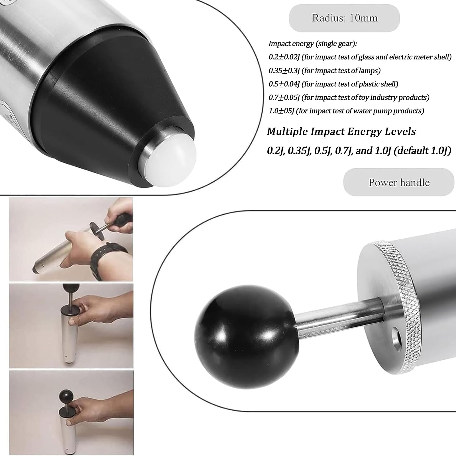 Impactador Universal de Martillo de Resorte - Probador de Resistencia mecánica para electrónica, Niveles de energía de 0,2 J a 1,0 J, Radio de 10 mm, máquina de Prueba de Impacto