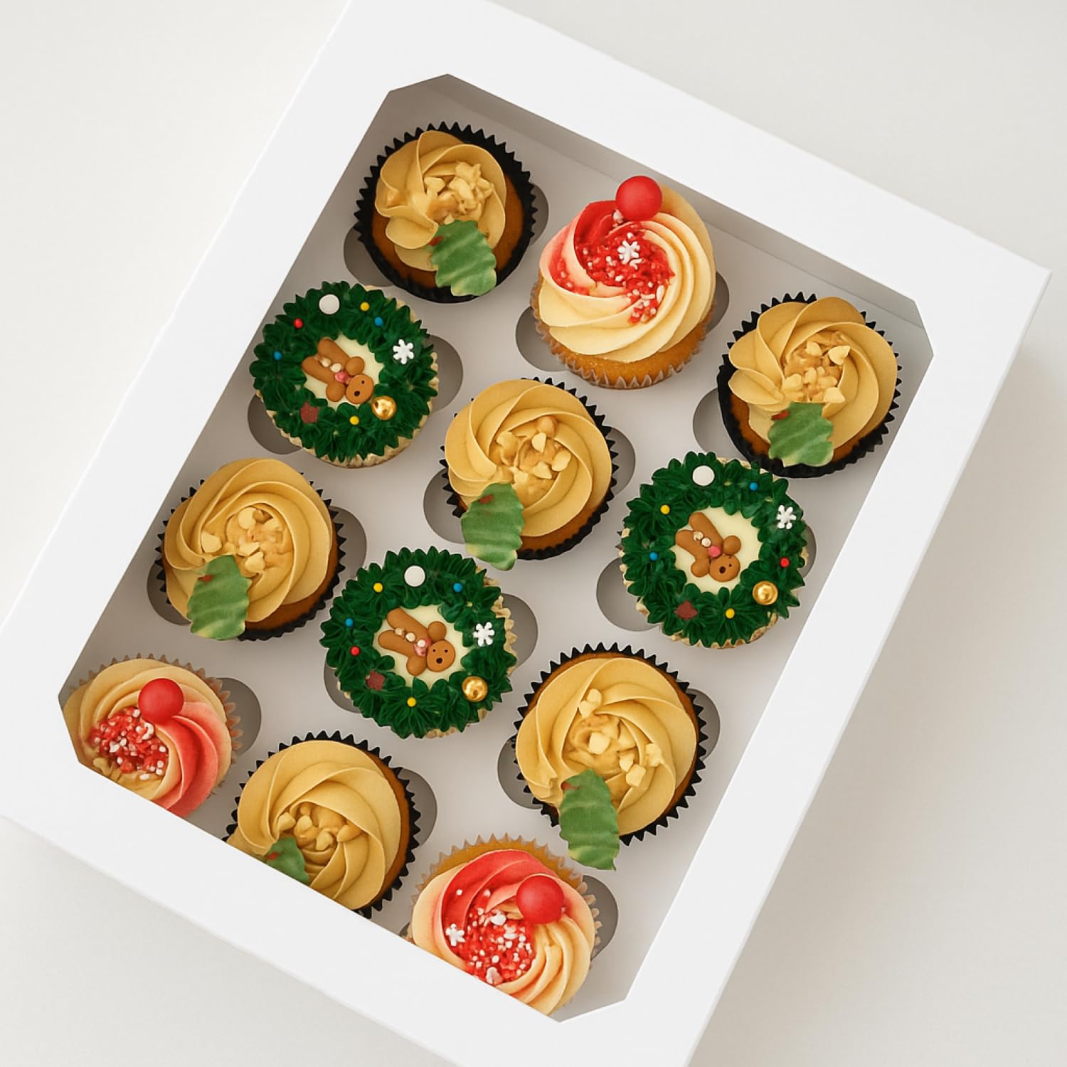 PACKARDI Pack of 10 White Cupcake Boxes 12 Hole with Window Including Stickers – Unique Cup cake Box with Auto Popup Perfect for Party Muffins, Cupcakes, Small Cakes & Cookies