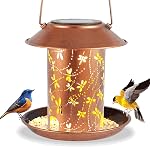 Solar Bird Feeder with LED Lantern, Dragonfly Pattern, Metal, Waterproof, Hanging Design, 2 lbs Capacity, 6.3 x 6.3 inches,