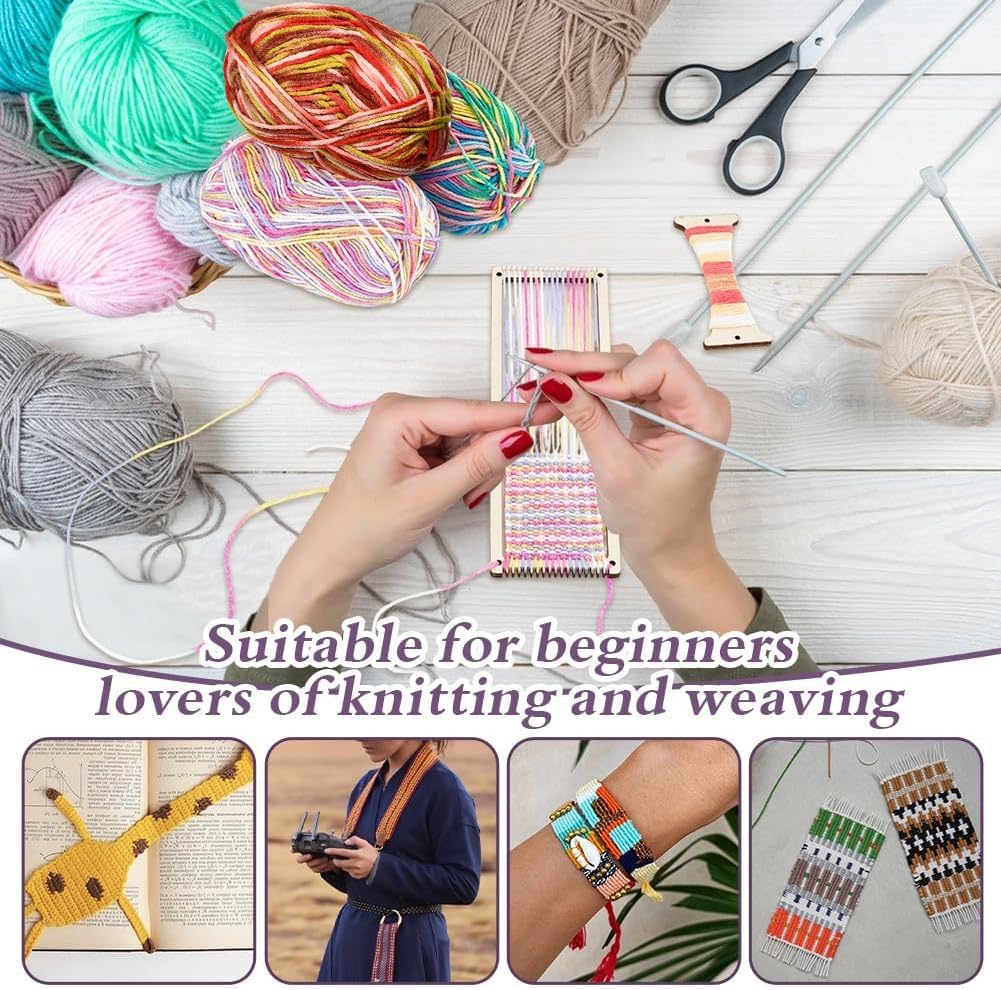 AHANDMAKER 2 Sets Weaving Loom Kit Weaving Frame Set with Yarns,Rods,Combs,Shuttles 2.6 x 8 Inch Wood Bookmark Knitting Loom for Adults Weaving Lovers, Contains Enough Weaving Yarn