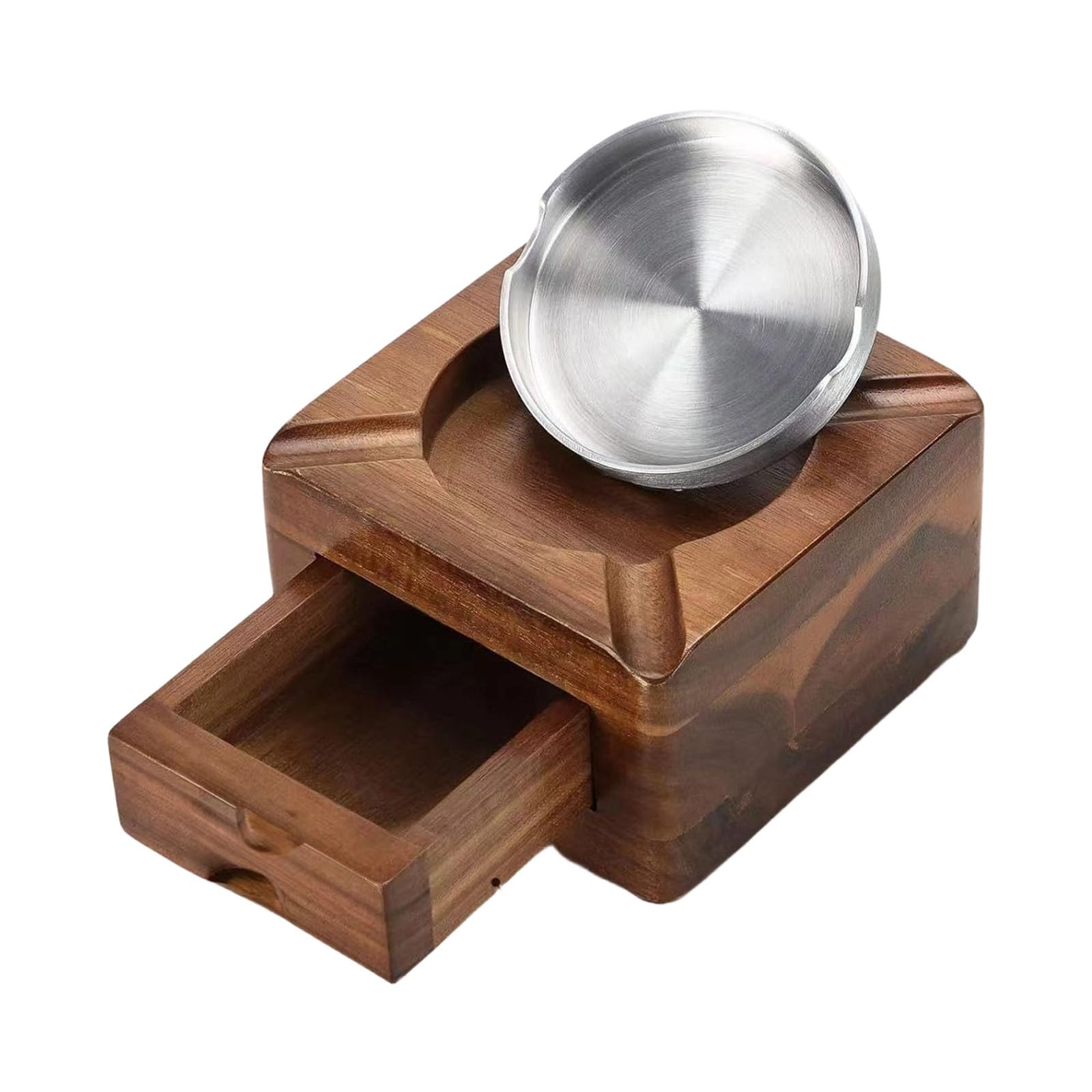 HZBB Wooden Square Clinker Tray with Built in Storage Drawer for Enthusiasts and Collectors Traditional Stogie Ashtray