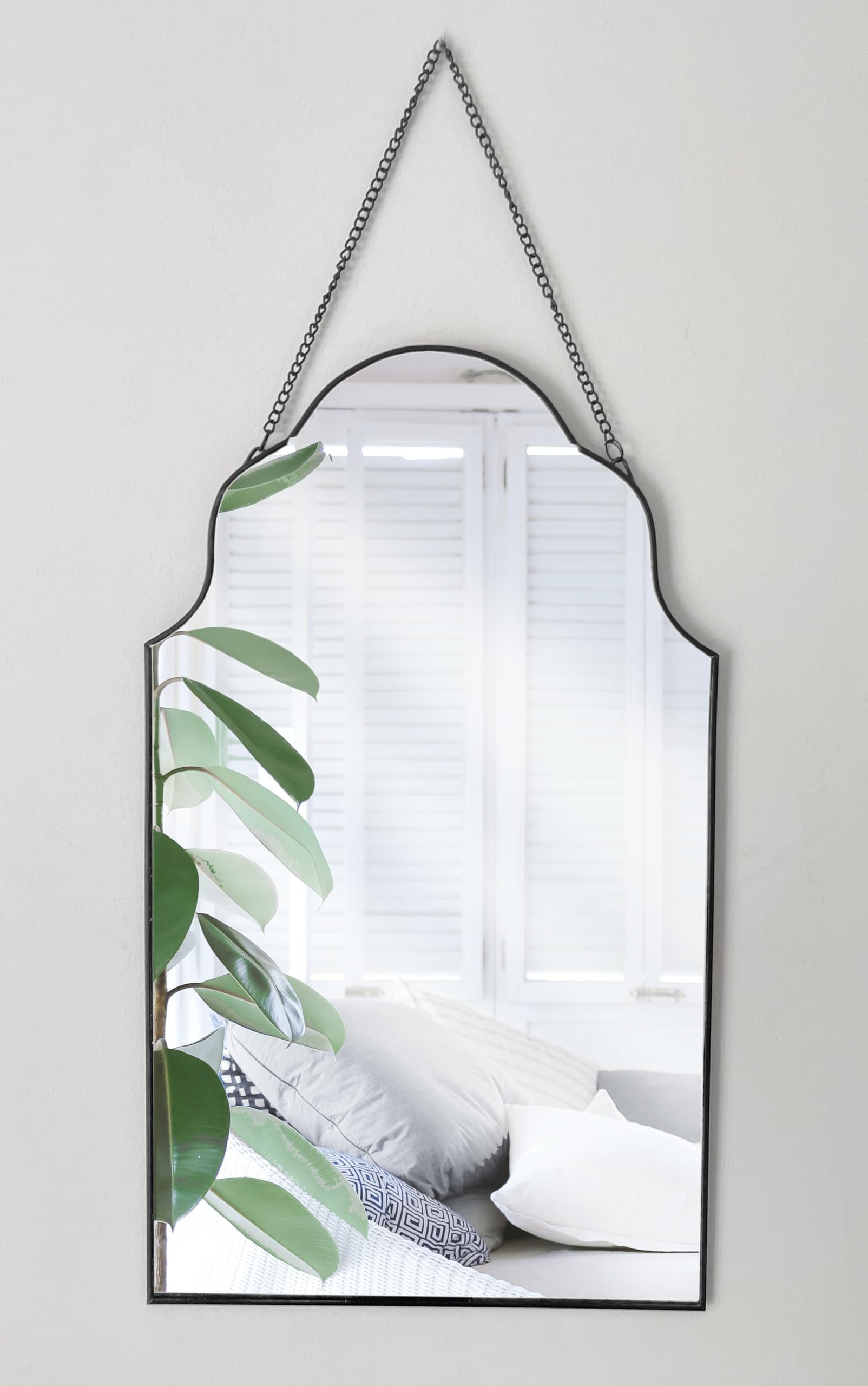 GreyZouqDecorative wall mirror, Metal Frame Wall Mounted Mirror With Chain for Home Decor, Bedroom Wall Mirror In Black Rim with chain (Black)