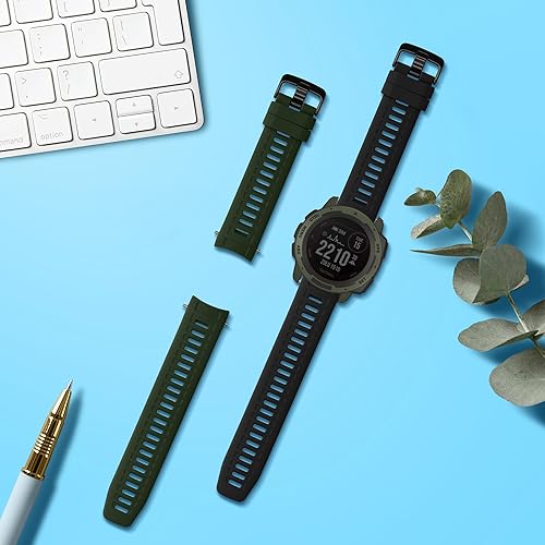 Miniatura 2 de kwmobile Correas compatibles con Garmin Instinct 2 SolarInstinct 2 correas  2 correas de silicona de repuesto  NegroVerde Oscuro