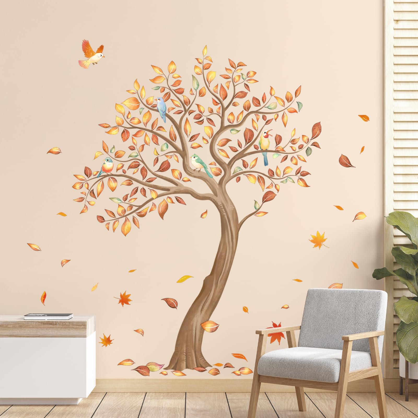 Adesivo Muro Albero Con Fiori E Uccelli - 160cm Altezza - Foto 2