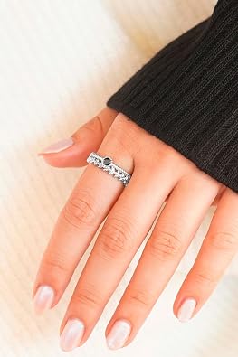 Trend Collection Siyah Taşlı Örgü Model Yüzük & Çift Sıra Taşlı Minimal Yüzük Seti - 2'Li Ayarlanabilir,Gümüş 0