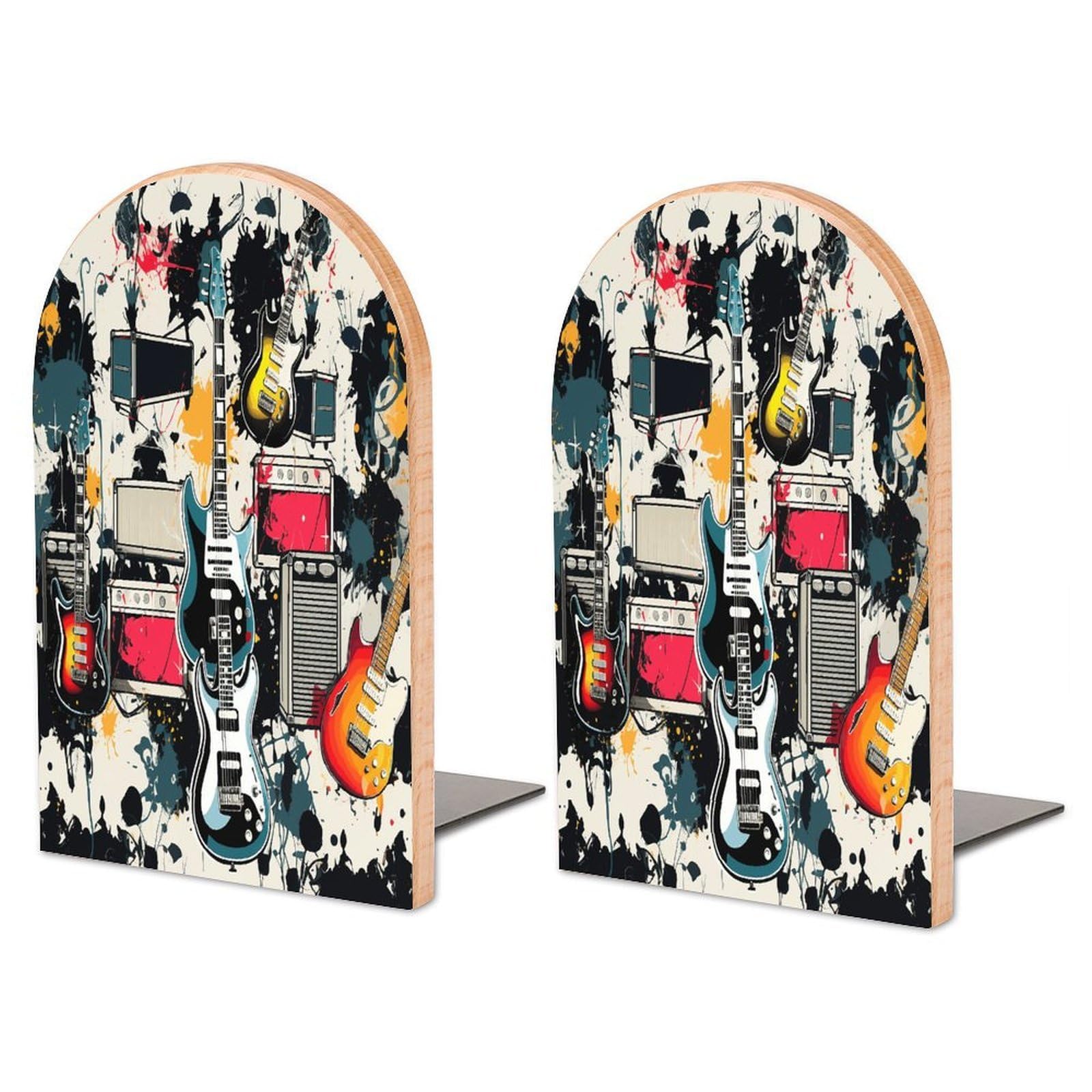 Serre-livres en bois musique rock pour étagère de salon