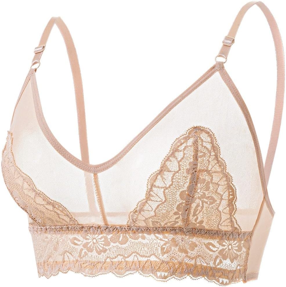 Unlined Bras for Women Sexy See Through Mesh Underwire Plunge Demi Lace Bra Floral Lace Push Up Lingerie Bras