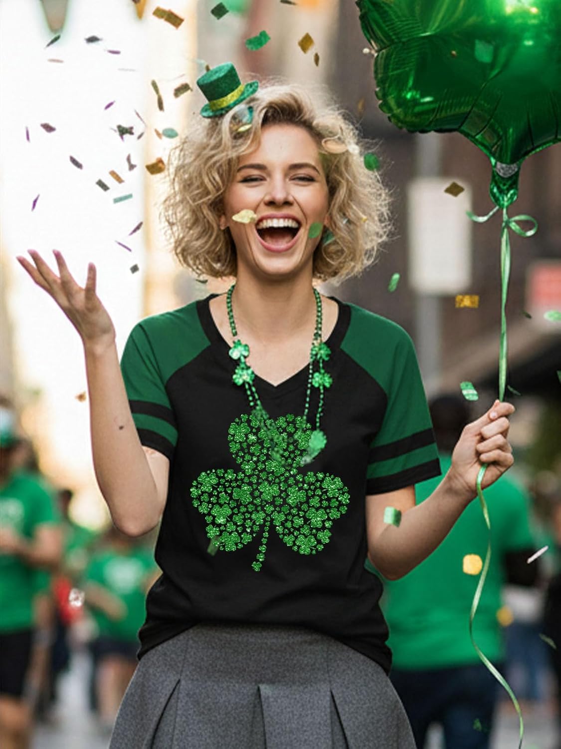 St Patricks Day Shirt Women Funny St Patricks Day Irish Outfits Shamrock Graphic Party Short Sleeve Y2k Raglan Shirt - Image 3