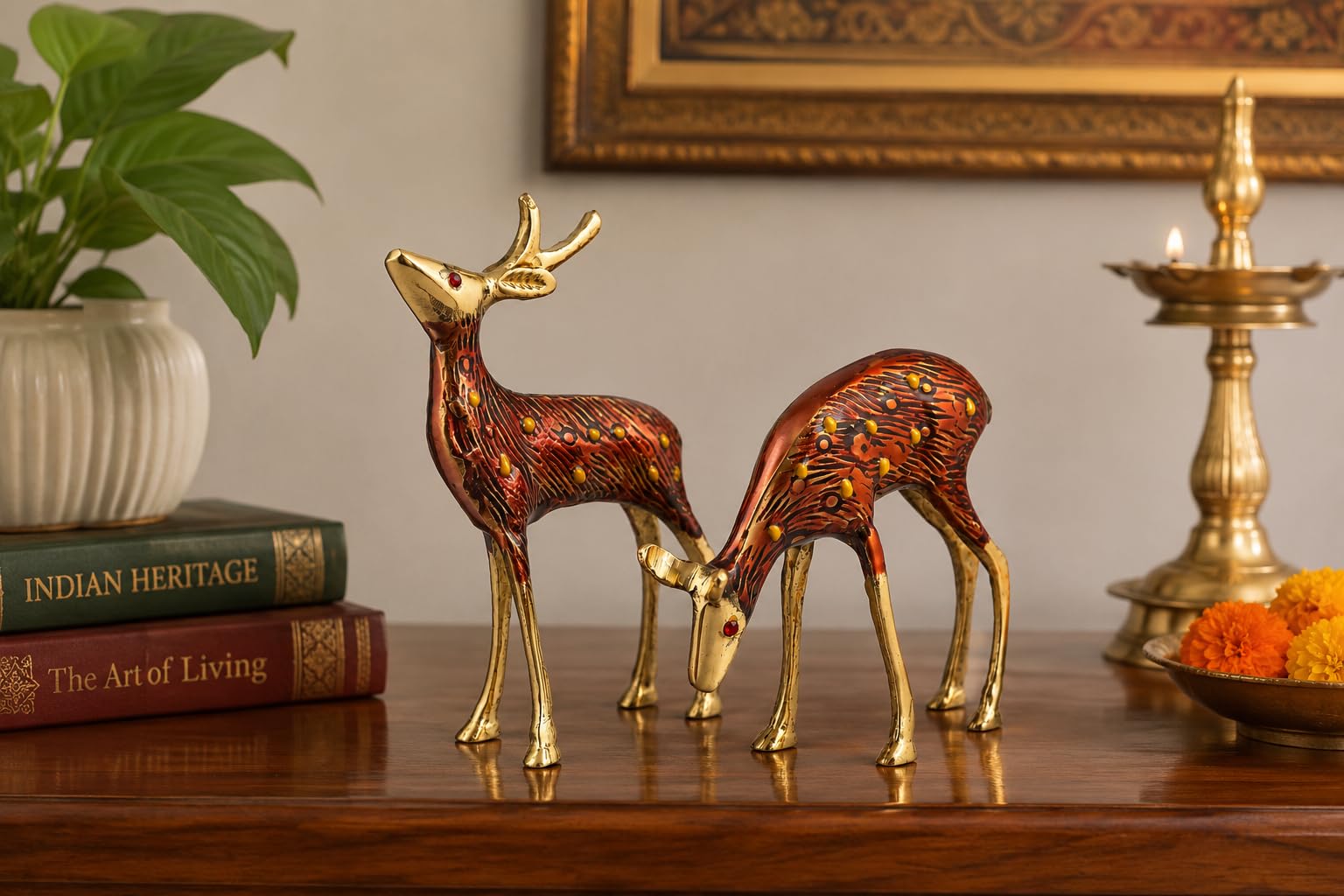 Gold Brass Deer Showpiece - Elegant Home Decor -1