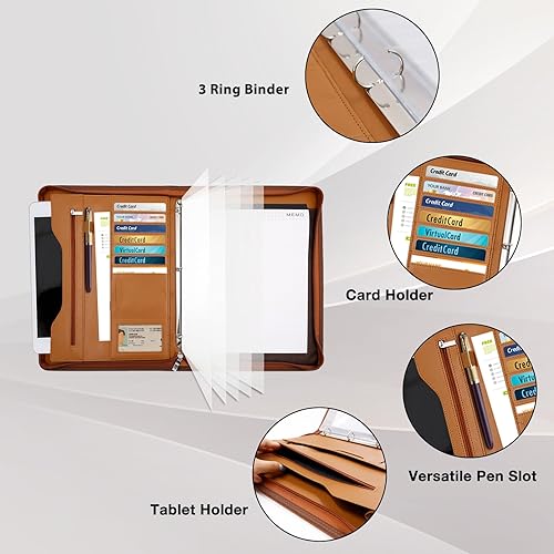 Miniatura 4 de Padfolio - Carpeta organizadora con cremallera, para mujeres y hombres, con funda para documentos, portapapeles tamaño carta A4, tarjeteros de