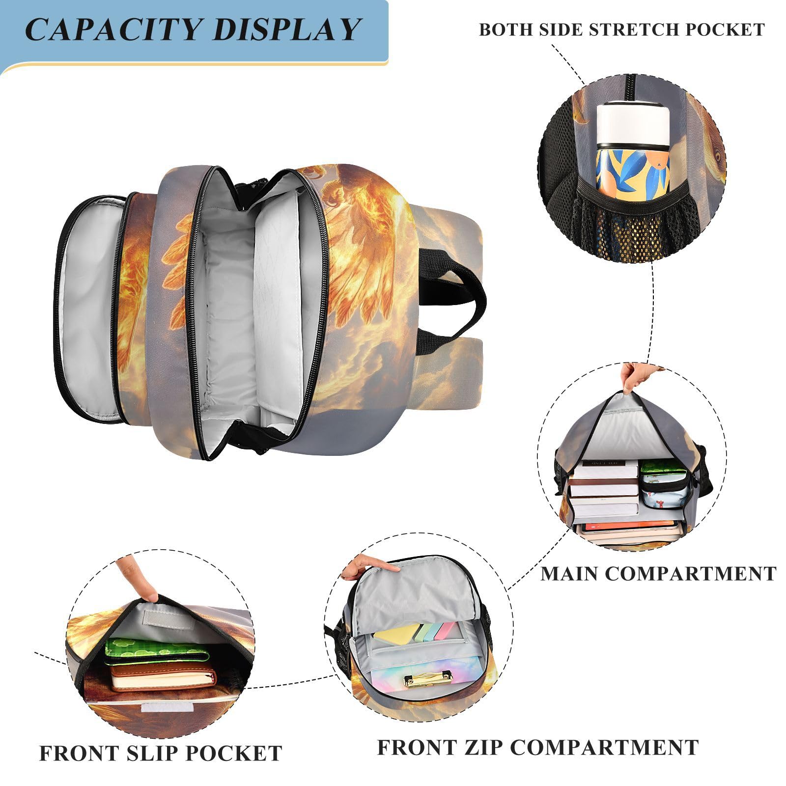 Mnsruu Laptop-Rucksack, 15,6 Zoll, Motiv: Adler, die durch Flammen fliegen, Schultasche für Teenager, Mädchen, leichter Reiserucksack für College-Arbeit, 45 x 33 x 17 cm