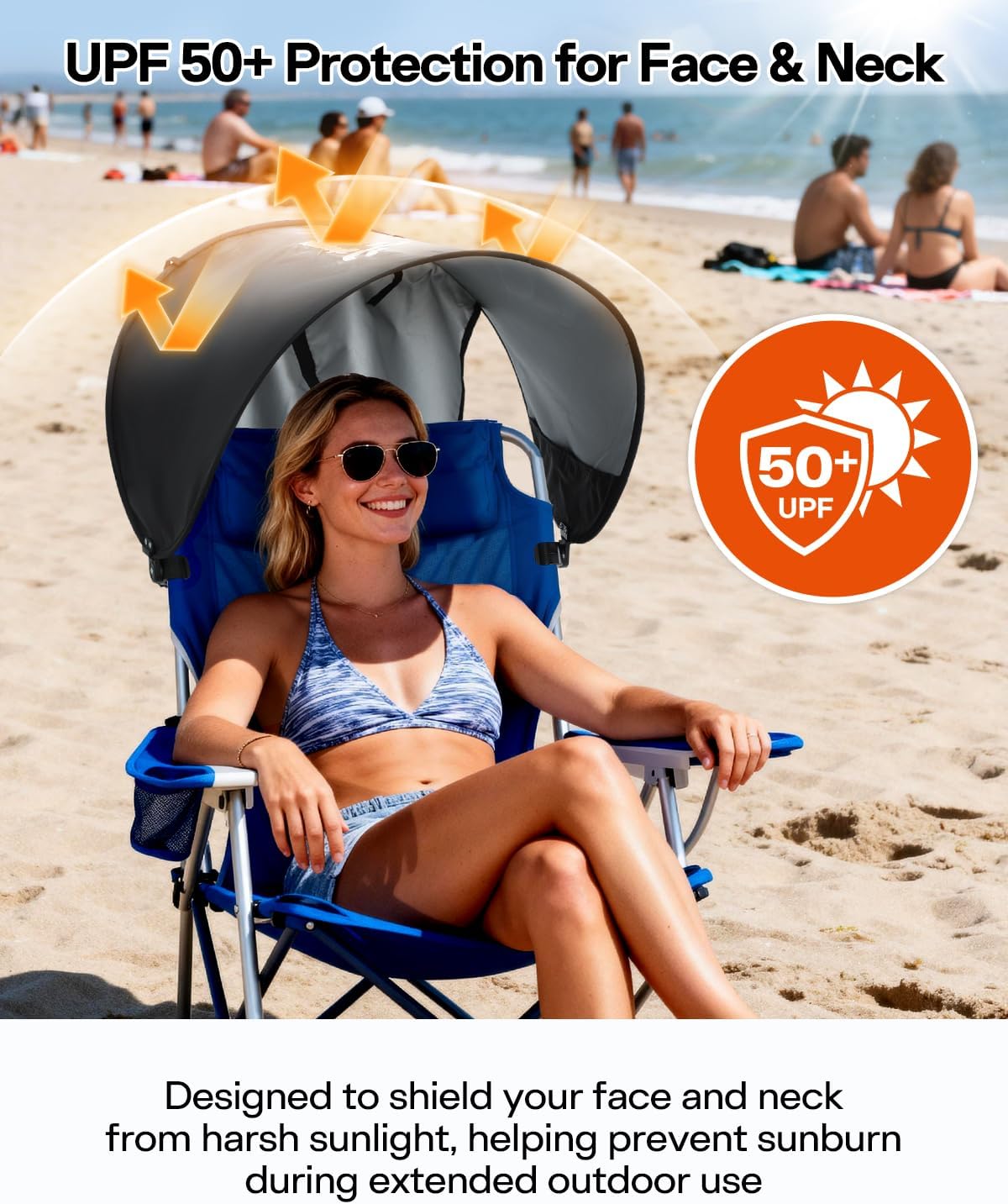 Sportneer Chair Sun Shade: UPF 50+ Universal Chair Canopy with Adjustable Angle & Back Flap, Fits Most Brands’ Beach, Camping, Lawn, Wheelchair, Fishing Chairs - Easy to Use, Lightweight, 1 Pack