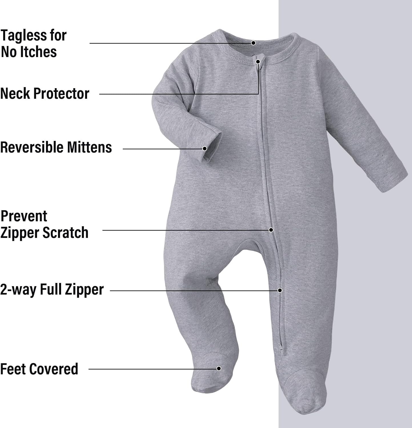 OPAWO Newborn Footie Pajamas with Mitten Cuffs Double Zipper Sleepers Baby Boy Girl Onesie Footed One-Piece Romper 0-6 Months - Image 3