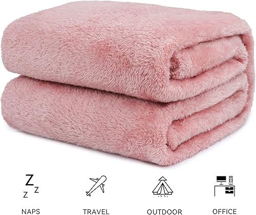 Miniatura 3 de obinsm - Manta de forro de vellón, suave y cálida, para cama, color rosado