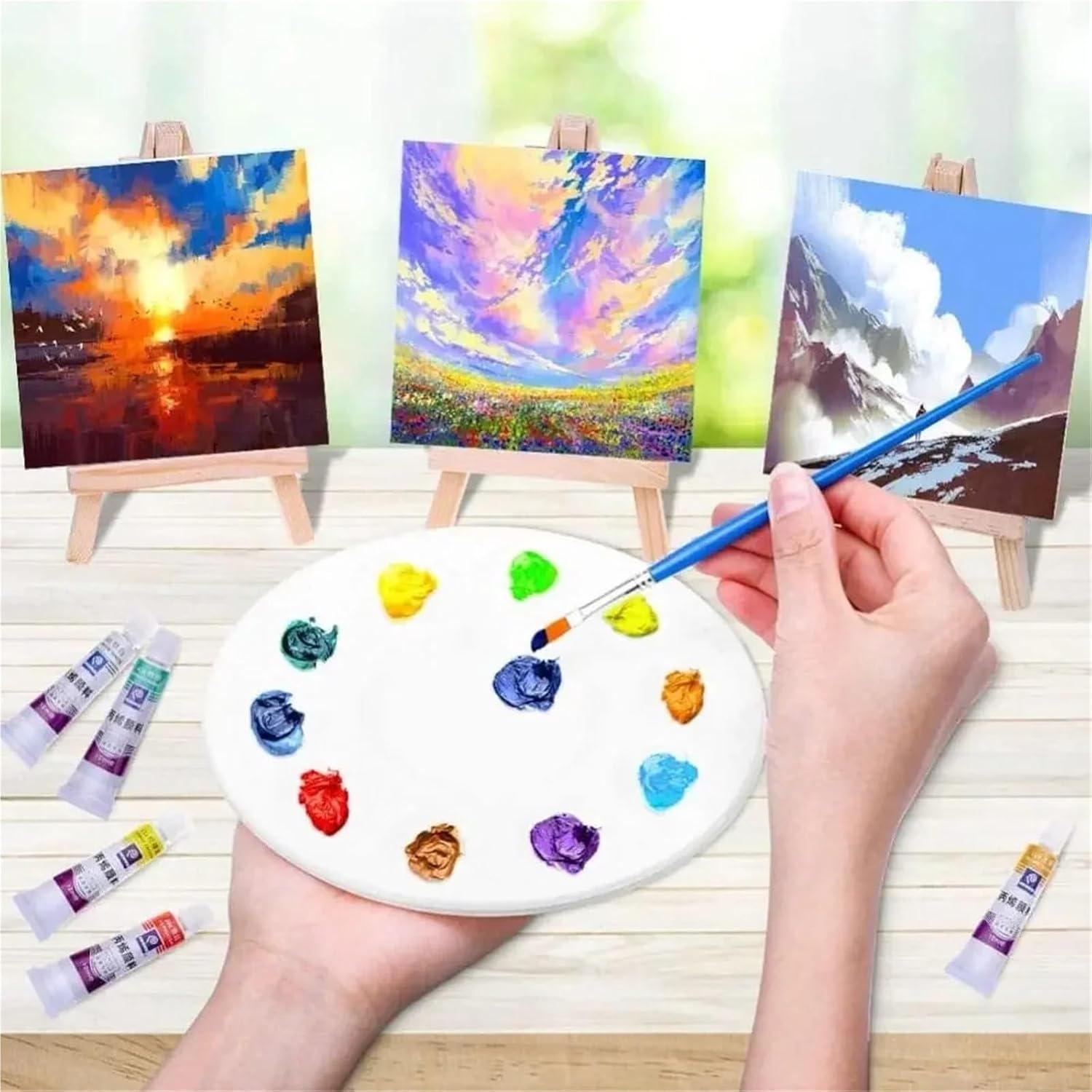 Sturdy 6/12/20pcs Mini Canvas and Easel Set Panels Wood Easels Drawing Oil Painting and DIY Graffiti(20pcs)