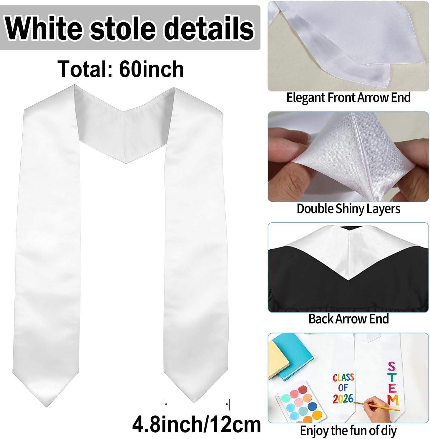 multiwins Graduation Cap, White Stole & Graduation Card Set - Adjustable Cap with 2026 Tassel for High School & Bachelor thumbnail