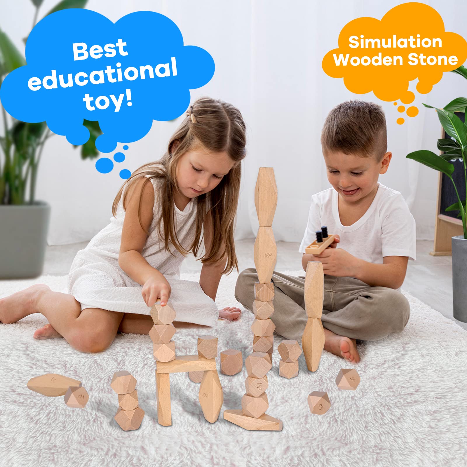 Buy OATHX Stacking Rocks Wooden Grimms Blocks Building Preschool Toys Montessori 24 Year Old