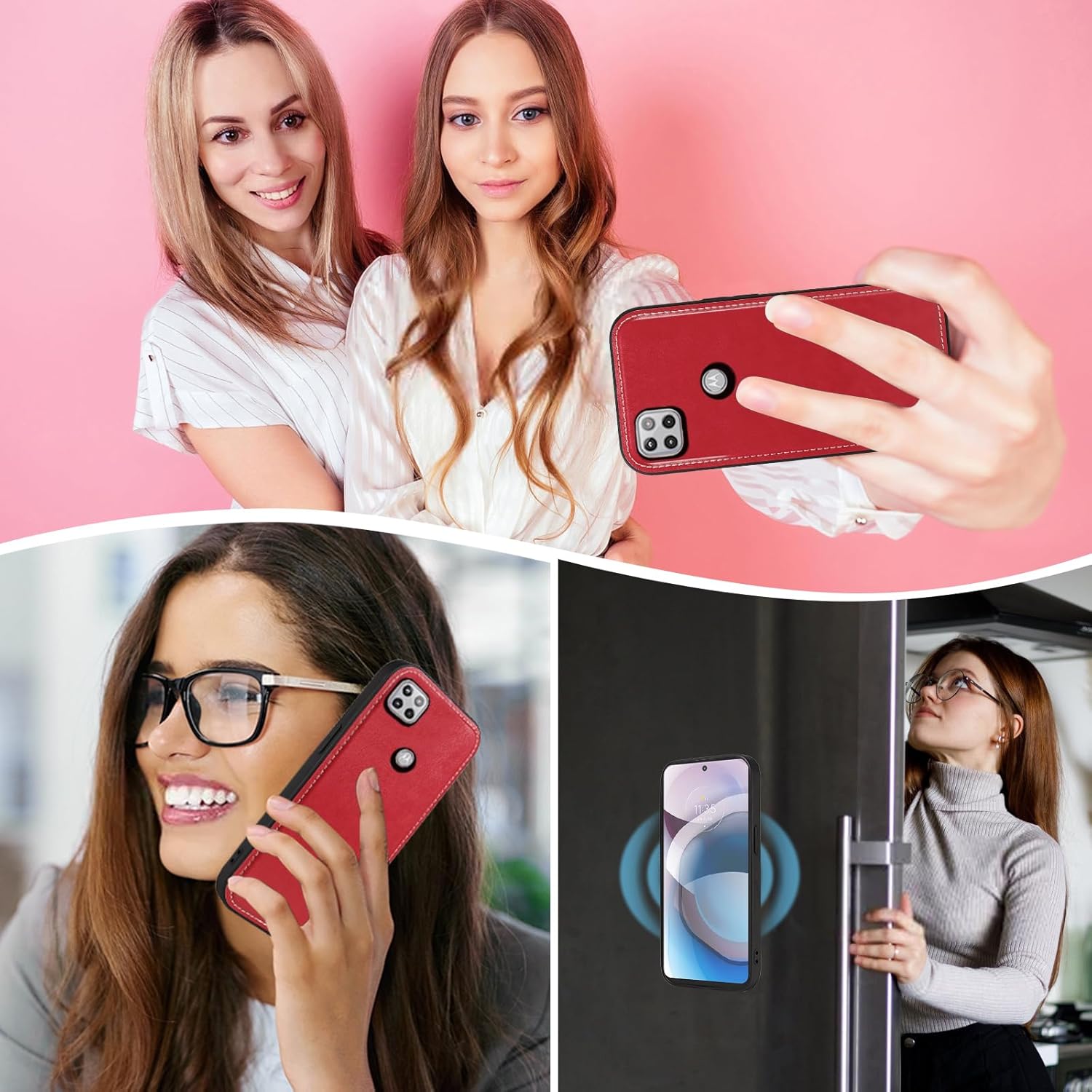 Asuwish Phone Case for Motorola Moto One 5G Ace/G G5 2021 Zipper Wallet Magnetic Cell Cover with Screen Protector Wrist Strap Flower Card Holder MotoOne 1 One5G UW Ace 6.7 XT2113-3 XT2113-5 Women Red