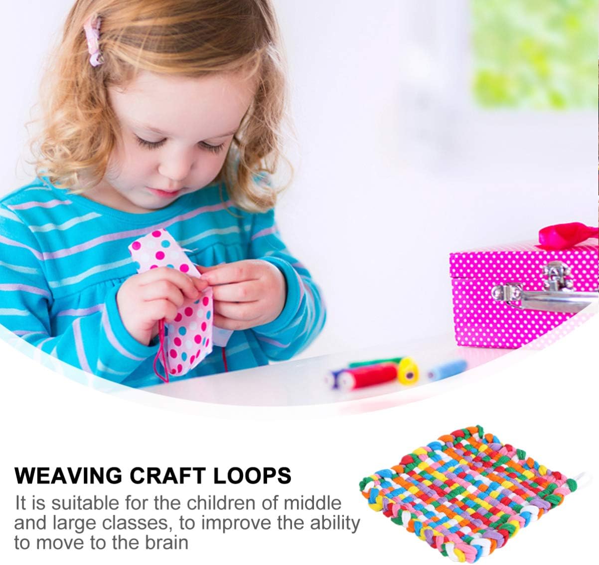 VILLCASE 98pcs Elastic Potholder Weaving Loom Colors and Crochet Hooks for DIY Crafts for Boys and Girls and Adults to Create Handmade Crafts