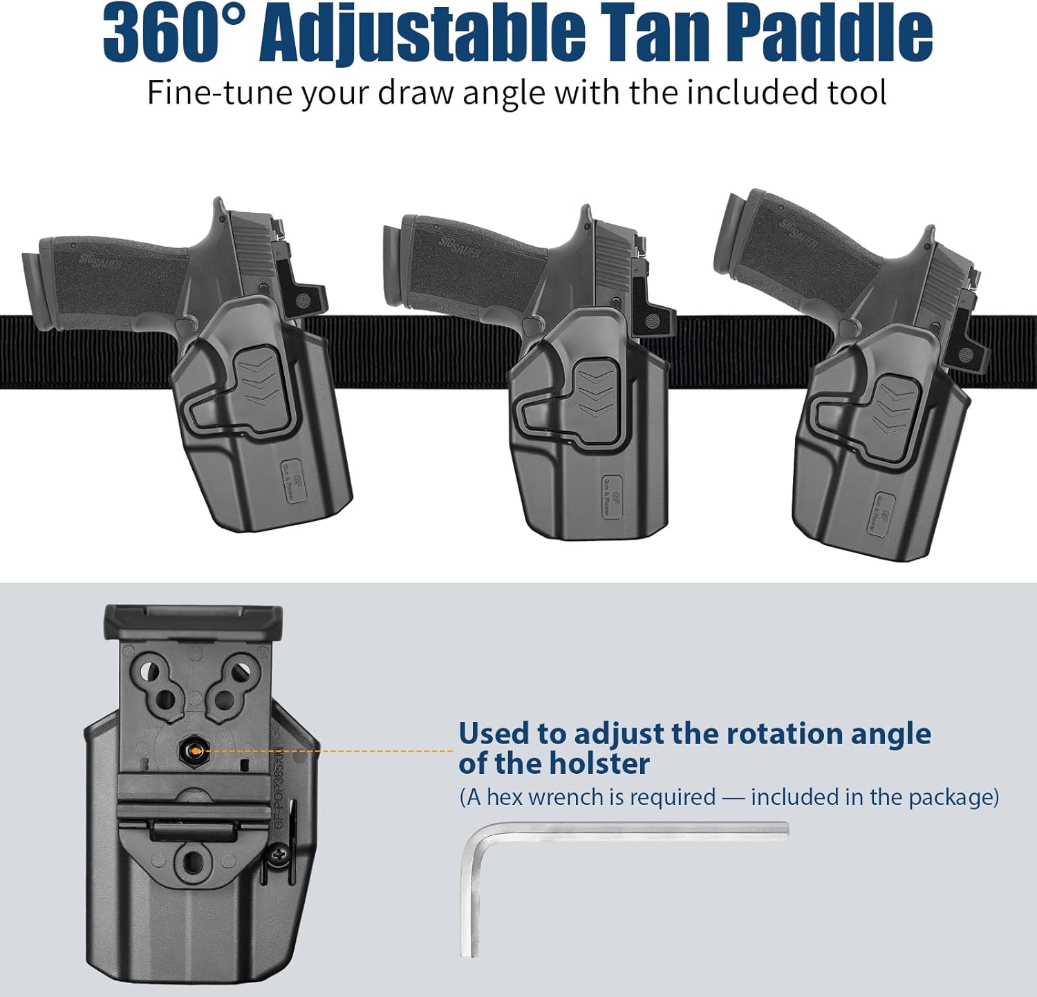 OWB Holster for Sig Sauer P365 X-Macro, Level II Retention Outside Waistband Holster with 360° Adjustable Paddle or Duty Belt Clip, Injection Molded Polymer