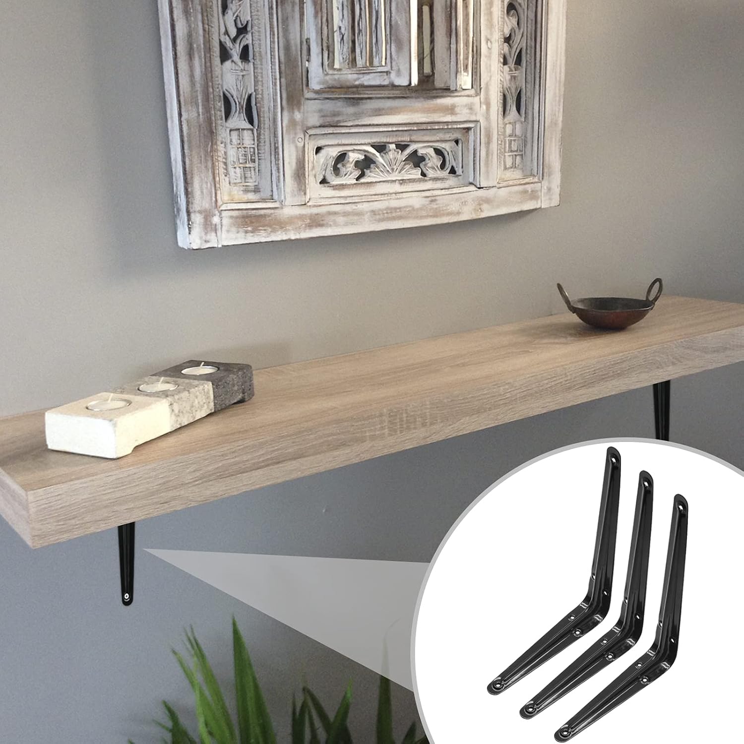 4 Pack 8 Inch Black Wall Shelf Brackets Heavy Duty, Wall Brackets Floating Shelves Bracket L Bracket Hanging Shelf Bracket Corner Brace Metal Joint Brackets