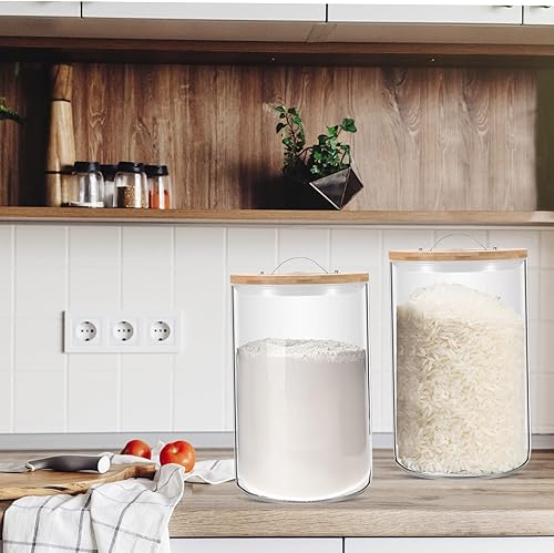 Miniatura 3 de Mifoci Tarros grandes de almacenamiento de vidrio con tapa hermética de bambú, tarro transparente de boca para fermentar kombucha, decapado,