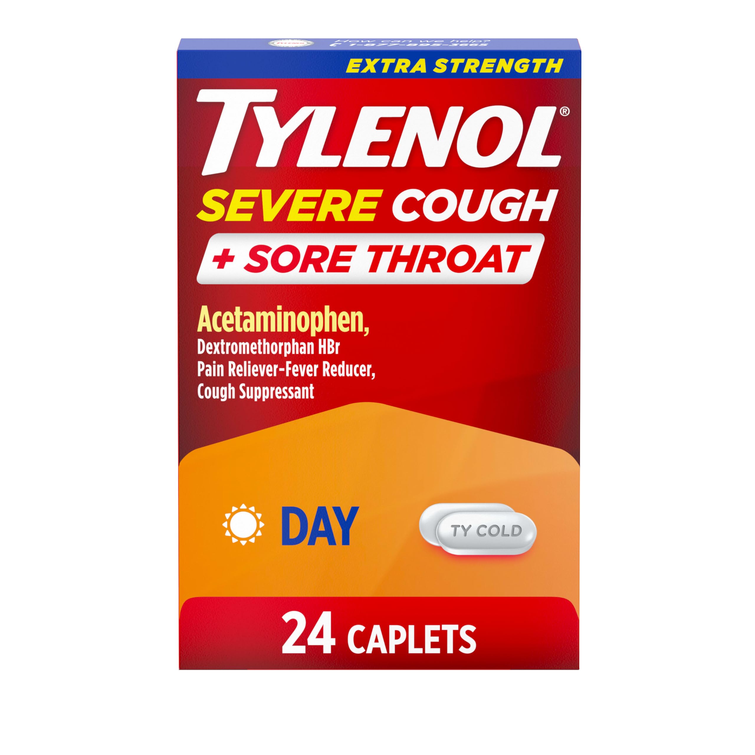 Tylenol Extra Strength Severe Cough + Sore Throat Caplets, Daytime