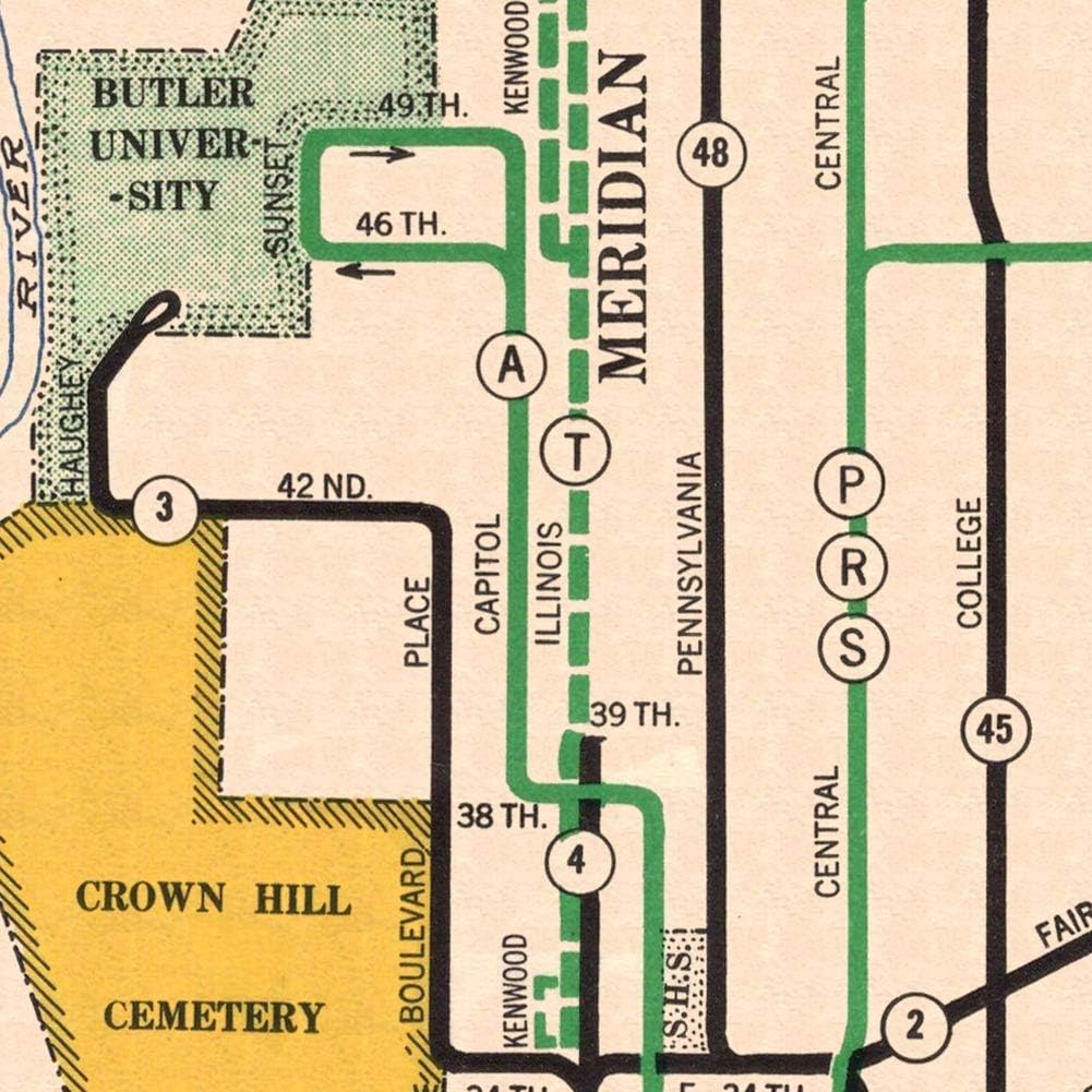 Indianapolis Map 1935 Downtown Transportation Guide 24x32 inches (610x813 mm)