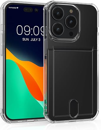 kwmobile Crystal TPU Case Compatible with Apple iPhone 14 Pro - Protective Phone Case with ID Card Slot Holder - Transparent