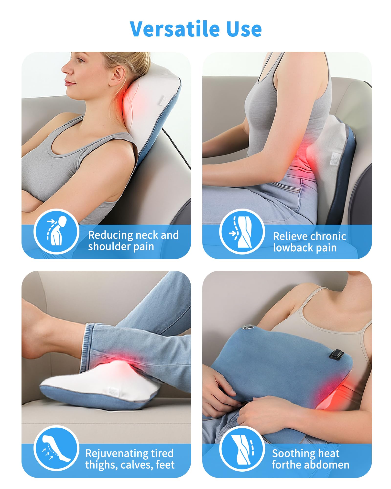 OWAYS Shiatsu Nacken- und Rückenmassagegerät mit Wärme, schnurloses Rückenmassagegerät zur Schmerzlinderung Tiefengewebe, 4D Kneten Nackenmassagekissen für Rücken, Schulter, Beine