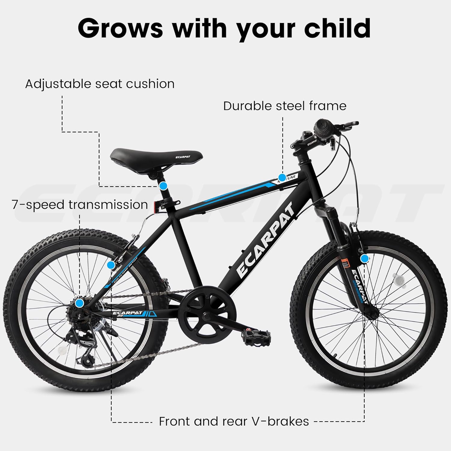 Ecarpat 20 inch Kids Mountain Bike for Boys Girls 7-15 Years Old, All Terrain Mountain Bikes 7-Speed with Mechanical Disc Brakes Front Suspension, Mountain Bicycle Gift for Boys and Girls