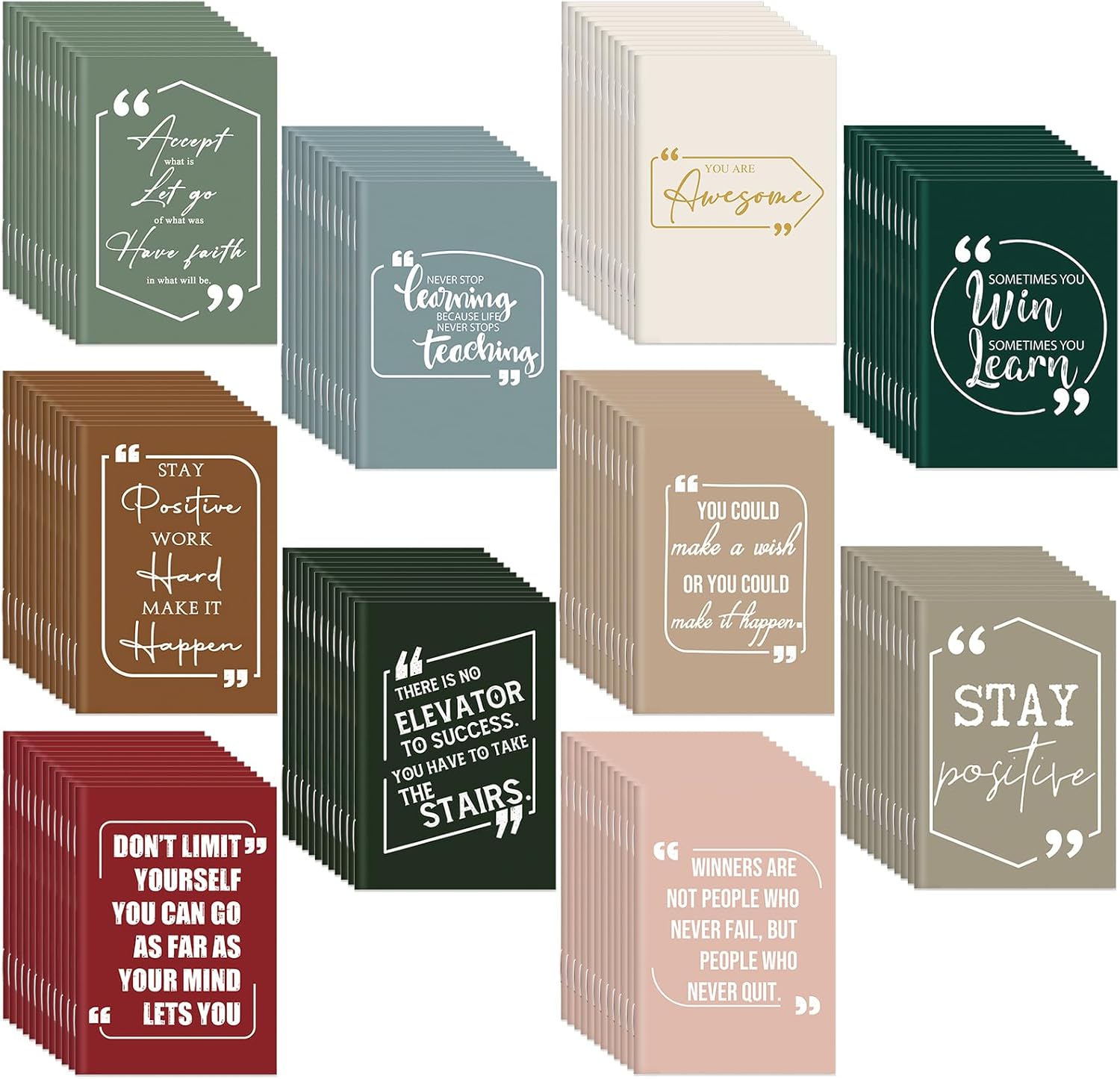 Fulmoon 100 Pcs Inspirational Notepads Pocket Motivational Notebook Mini Notebooks Small Lined Inspiring Journals for Class Students Nurses Employees Team Valentines Gifts (Retro Color)