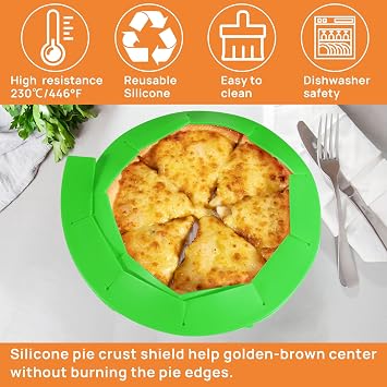 CARGEN Pie Crust Shield, Adjustable Pie Crust Covers for Edges of Pie Silicone Pie Crust Protectors when Baking Pie Baking Accessories 2 Pieces Green