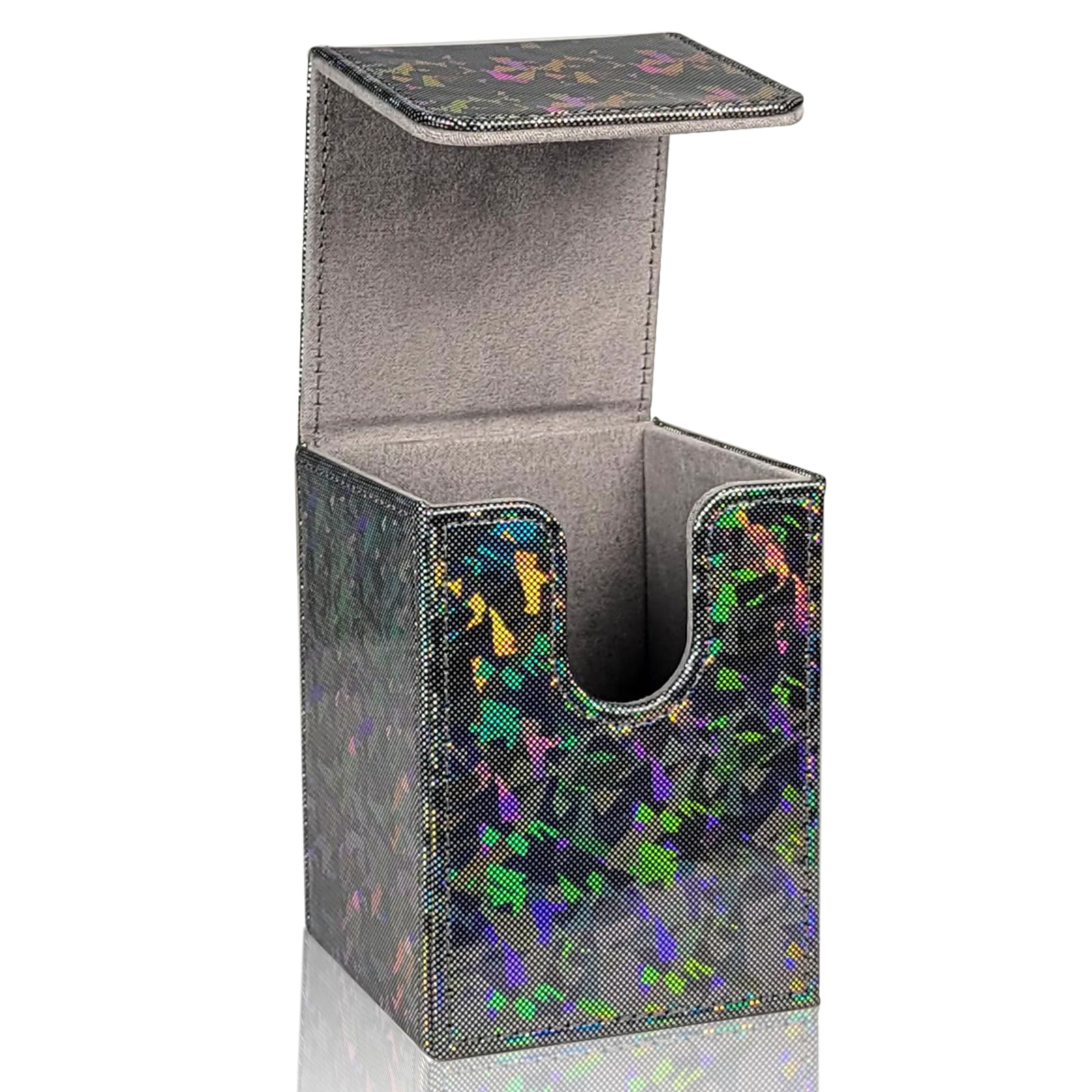 Dmoicols Caja de cartas brillante con capacidad para más de 100 tarjetas de una sola manga, funda de almacenamiento de tarjetas de cuero, caja de mazo MTG Commander con 2 separadores para tarjetas